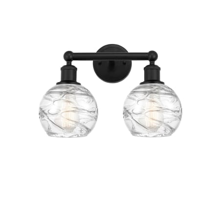 A large image of the Innovations Lighting 616-2W-11-15 Athens Vanity Matte Black / Clear Deco Swirl