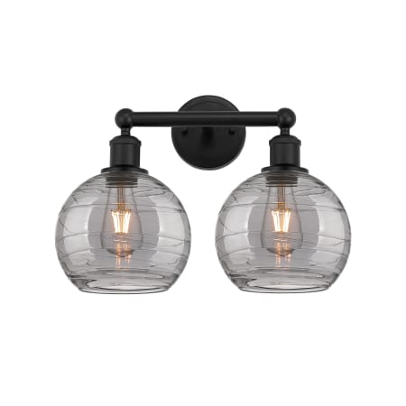 A large image of the Innovations Lighting 616-2W 12 17 Athens Deco Swirl Vanity Matte Black / Light Smoke Deco Swirl