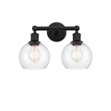 A large image of the Innovations Lighting 616-2W-11-15 Athens Vanity Matte Black / Clear