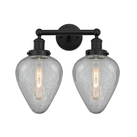 A large image of the Innovations Lighting 616-2W-12-15 Geneseo Vanity Matte Black / Clear Crackle