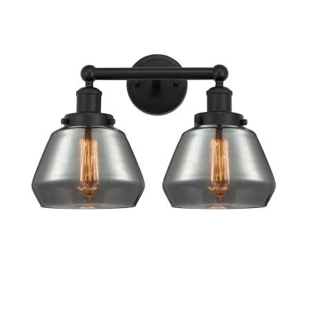 A large image of the Innovations Lighting 616-2W-10-16 Fulton Vanity Matte Black / Plated Smoke