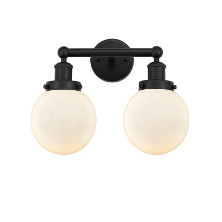 A large image of the Innovations Lighting 616-2W-10-16 Beacon Vanity Matte Black / Matte White