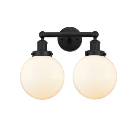 A large image of the Innovations Lighting 616-2W-10-16-L Beacon Vanity Matte Black / Matte White