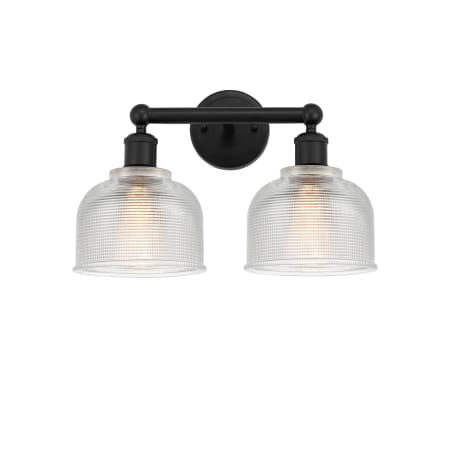 A large image of the Innovations Lighting 616-2W-11-15 Dayton Vanity Matte Black / Clear