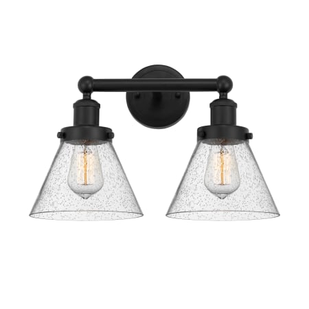 A large image of the Innovations Lighting 616-2W-10-16-L Cone Vanity Matte Black / Seedy