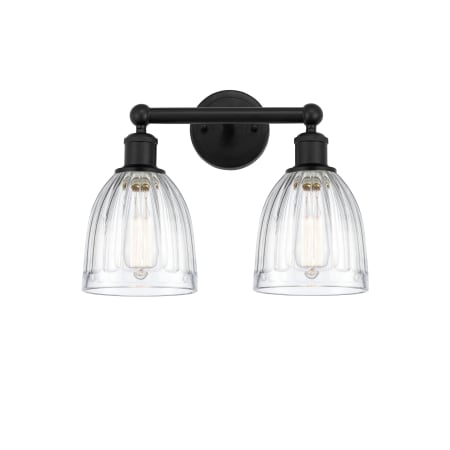 A large image of the Innovations Lighting 616-2W-12-15 Brookfield Vanity Matte Black / Clear