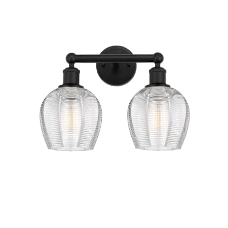 A large image of the Innovations Lighting 616-2W-11-15 Norfolk Vanity Matte Black / Clear