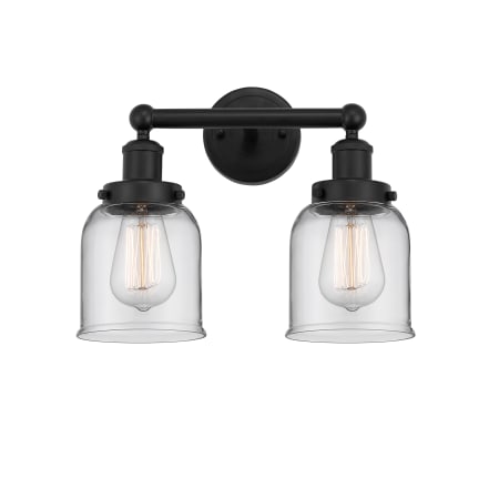 A large image of the Innovations Lighting 616-2W-10-16 Bell Vanity Matte Black / Clear