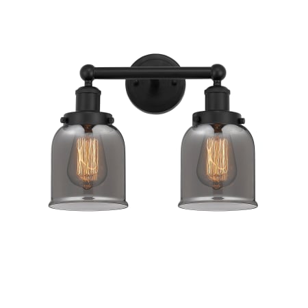 A large image of the Innovations Lighting 616-2W-10-16 Bell Vanity Matte Black / Plated Smoke