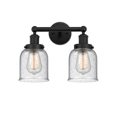 A large image of the Innovations Lighting 616-2W-10-16 Bell Vanity Matte Black / Seedy