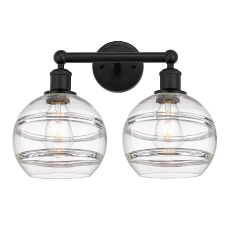 A large image of the Innovations Lighting 616-2W 12 17 Rochester Vanity Matte Black / Clear