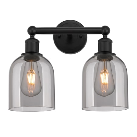 A large image of the Innovations Lighting 616-2W 12 15 Bella Vanity Matte Black / Light Smoke