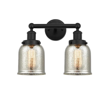 A large image of the Innovations Lighting 616-2W-10-16 Bell Vanity Matte Black / Mercury