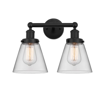 A large image of the Innovations Lighting 616-2W-10-16 Cone Vanity Matte Black / Clear