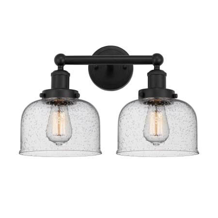 A large image of the Innovations Lighting 616-2W-10-16-L Bell Vanity Matte Black / Seedy