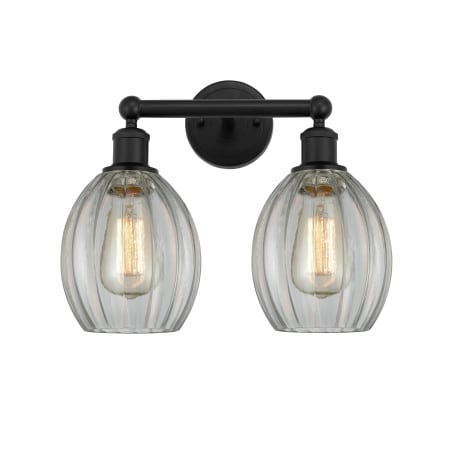 A large image of the Innovations Lighting 616-2W-13-15 Eaton Vanity Matte Black / Clear