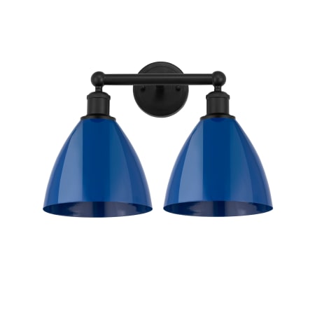 A large image of the Innovations Lighting 616-2W-12-17 Plymouth Vanity Matte Black / Blue