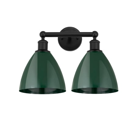 A large image of the Innovations Lighting 616-2W-12-17 Plymouth Vanity Matte Black / Green