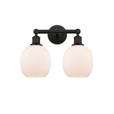 A large image of the Innovations Lighting 616-2W-12-15 Belfast Vanity Oil Rubbed Bronze / Matte White