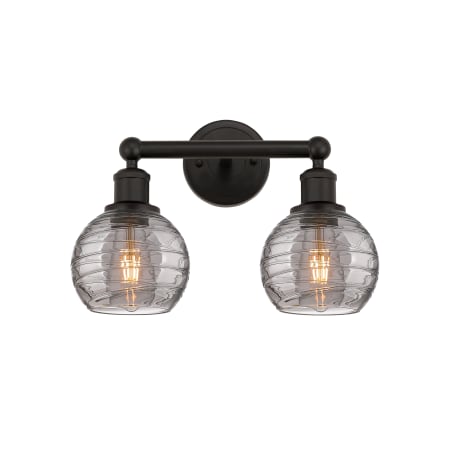 A large image of the Innovations Lighting 616-2W 10 15 Athens Deco Swirl Vanity Oil Rubbed Bronze / Light Smoke Deco Swirl