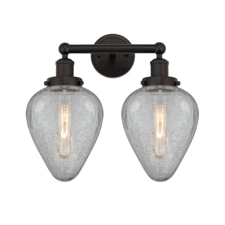 A large image of the Innovations Lighting 616-2W-12-15 Geneseo Vanity Oil Rubbed Bronze / Clear Crackle