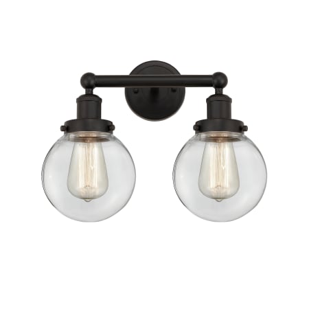 A large image of the Innovations Lighting 616-2W-10-16 Beacon Vanity Oil Rubbed Bronze / Clear