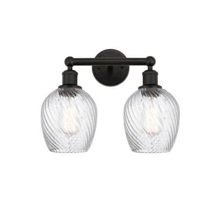 A large image of the Innovations Lighting 616-2W-12-14 Salina Vanity Oil Rubbed Bronze / Clear Spiral Fluted