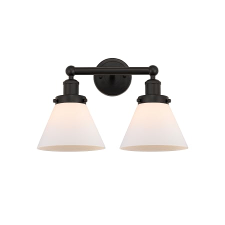 A large image of the Innovations Lighting 616-2W-10-16-L Cone Vanity Oil Rubbed Bronze / Matte White