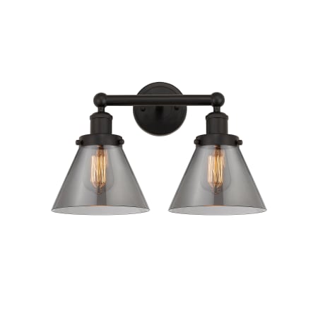 A large image of the Innovations Lighting 616-2W-10-16-L Cone Vanity Oil Rubbed Bronze / Plated Smoke