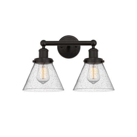 A large image of the Innovations Lighting 616-2W-10-16-L Cone Vanity Oil Rubbed Bronze / Seedy