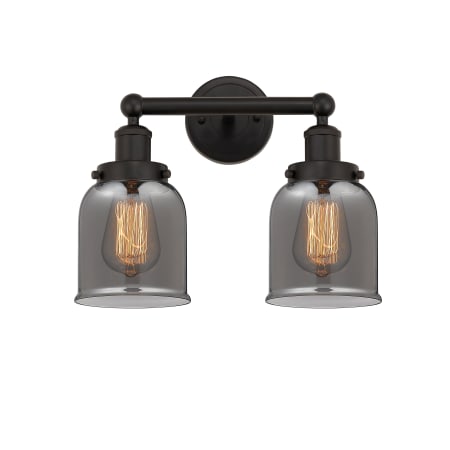 A large image of the Innovations Lighting 616-2W-10-16 Bell Vanity Oil Rubbed Bronze / Plated Smoke