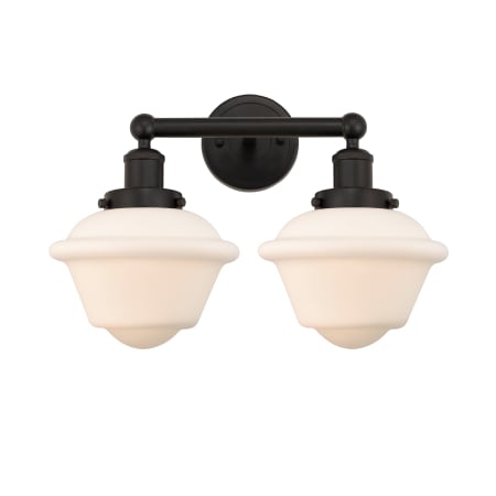 A large image of the Innovations Lighting 616-2W-10-16 Oxford Vanity Oil Rubbed Bronze / Matte White