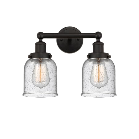 A large image of the Innovations Lighting 616-2W-10-16 Bell Vanity Oil Rubbed Bronze / Seedy