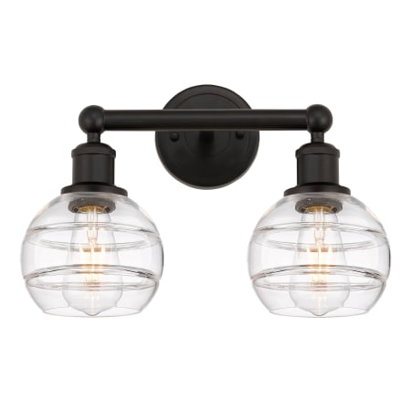 A large image of the Innovations Lighting 616-2W 10 15 Rochester Vanity Oil Rubbed Bronze / Clear