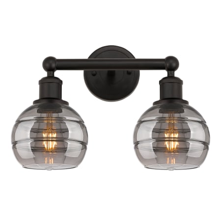 A large image of the Innovations Lighting 616-2W 10 15 Rochester Vanity Oil Rubbed Bronze / Light Smoke