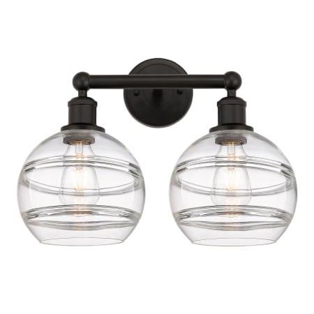 A large image of the Innovations Lighting 616-2W 12 17 Rochester Vanity Oil Rubbed Bronze / Clear