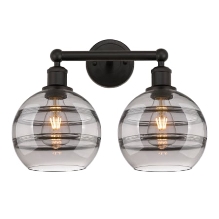 A large image of the Innovations Lighting 616-2W 12 17 Rochester Vanity Oil Rubbed Bronze / Light Smoke