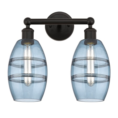 A large image of the Innovations Lighting 616-2W 10 15 Vaz Vanity Oil Rubbed Bronze / Princess Blue