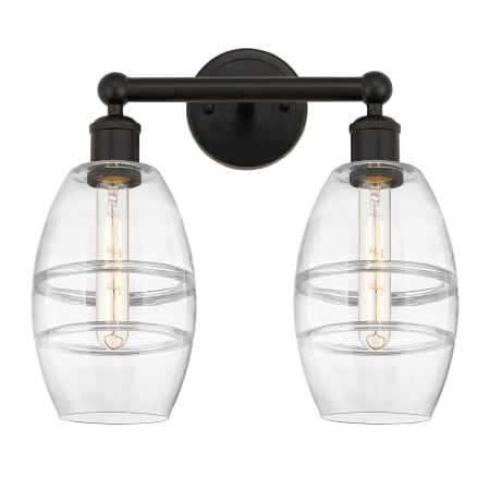 A large image of the Innovations Lighting 616-2W 10 15 Vaz Vanity Oil Rubbed Bronze / Clear