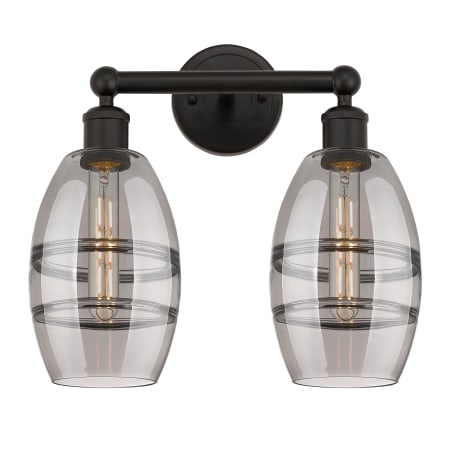 A large image of the Innovations Lighting 616-2W 10 15 Vaz Vanity Oil Rubbed Bronze / Light Smoke