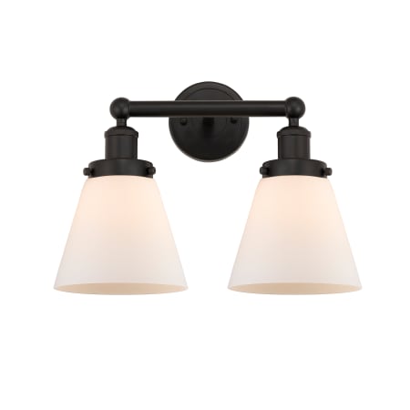 A large image of the Innovations Lighting 616-2W-10-16 Cone Vanity Oil Rubbed Bronze / Matte White