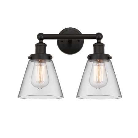 A large image of the Innovations Lighting 616-2W-10-16 Cone Vanity Oil Rubbed Bronze / Clear