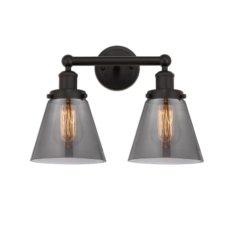 A large image of the Innovations Lighting 616-2W-10-16 Cone Vanity Oil Rubbed Bronze / Plated Smoke