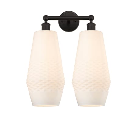 A large image of the Innovations Lighting 616-2W-19-16 Windham Vanity Oil Rubbed Bronze / White