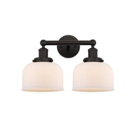 A large image of the Innovations Lighting 616-2W-10-16-L Bell Vanity Oil Rubbed Bronze / Matte White