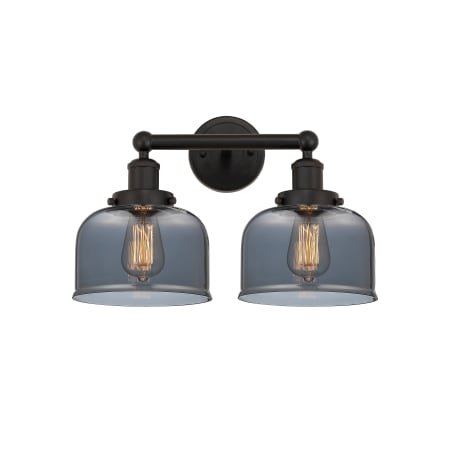 A large image of the Innovations Lighting 616-2W-10-16-L Bell Vanity Oil Rubbed Bronze / Plated Smoke