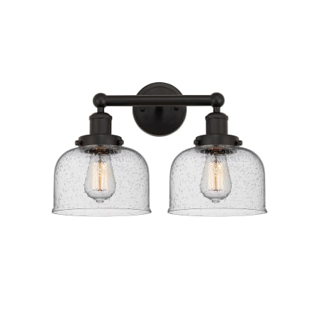 A large image of the Innovations Lighting 616-2W-10-16-L Bell Vanity Oil Rubbed Bronze / Seedy