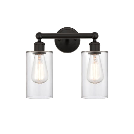 A large image of the Innovations Lighting 616-2W-11-13 Clymer Vanity Oil Rubbed Bronze / Clear
