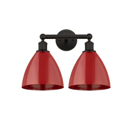 A large image of the Innovations Lighting 616-2W-12-17 Plymouth Vanity Oil Rubbed Bronze / Red