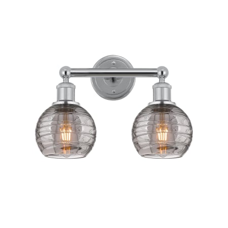 A large image of the Innovations Lighting 616-2W 10 15 Athens Deco Swirl Vanity Polished Chrome / Light Smoke Deco Swirl